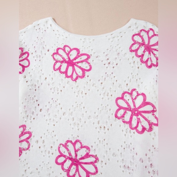 White and Pink Floral Lace Women's Top - Picture 8 of 13